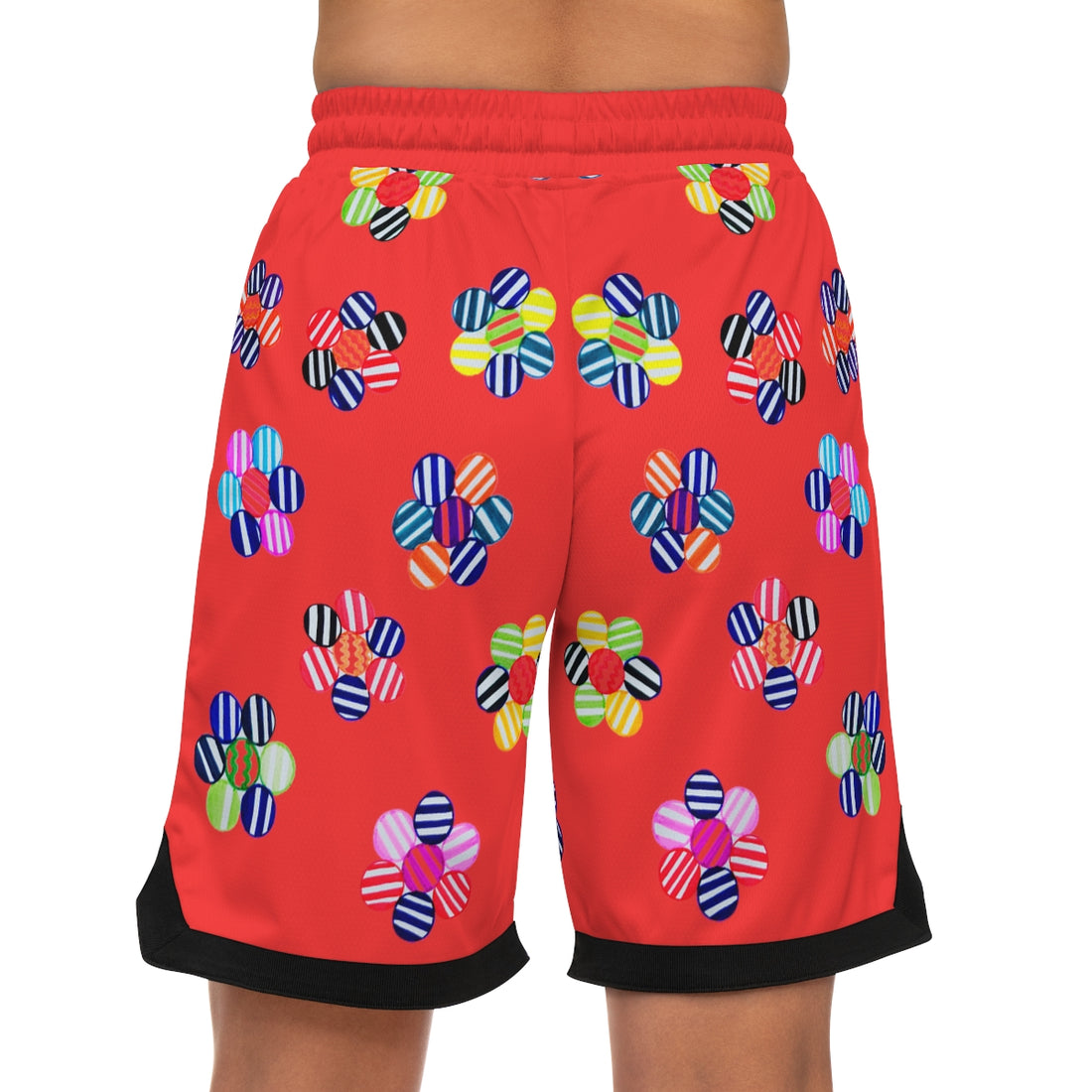 vermillion geometric floral print basketball shorts