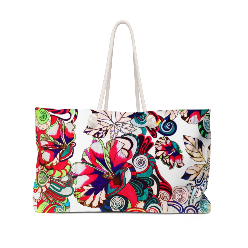 Artsy Floral Pop White Weekender Bag