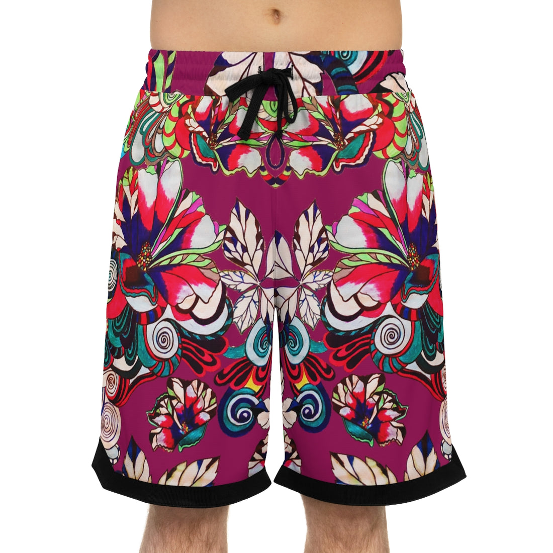 orchidpsychedelic waves print basketball shorts