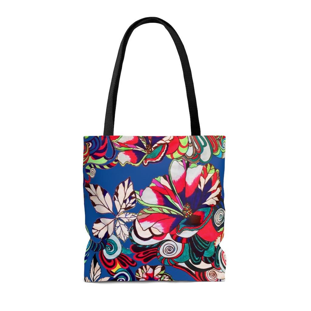 AOP Artsy Floral Pop Royal Blue Tote Bag