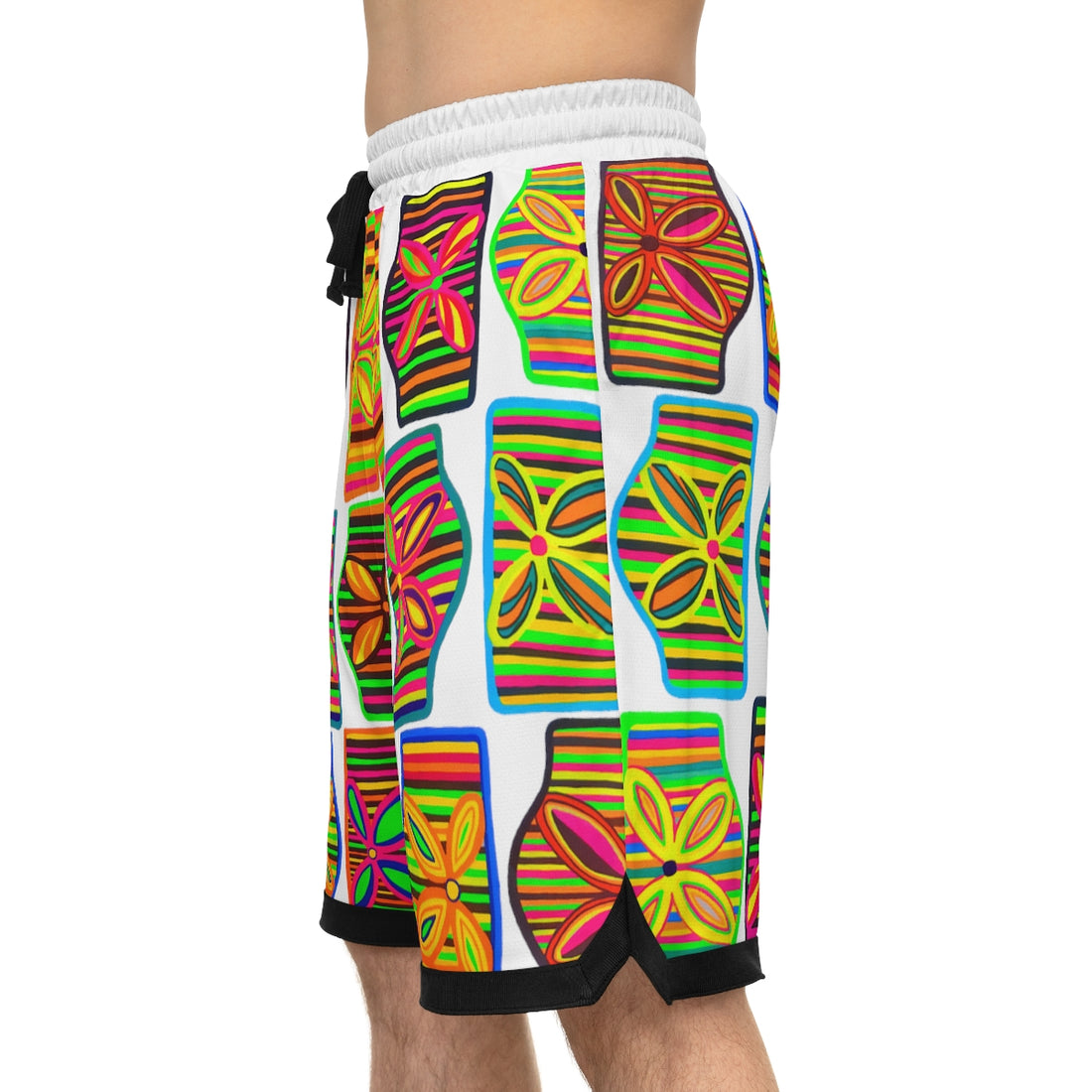 White Deco Print Basketball Rib Shorts (AOP)