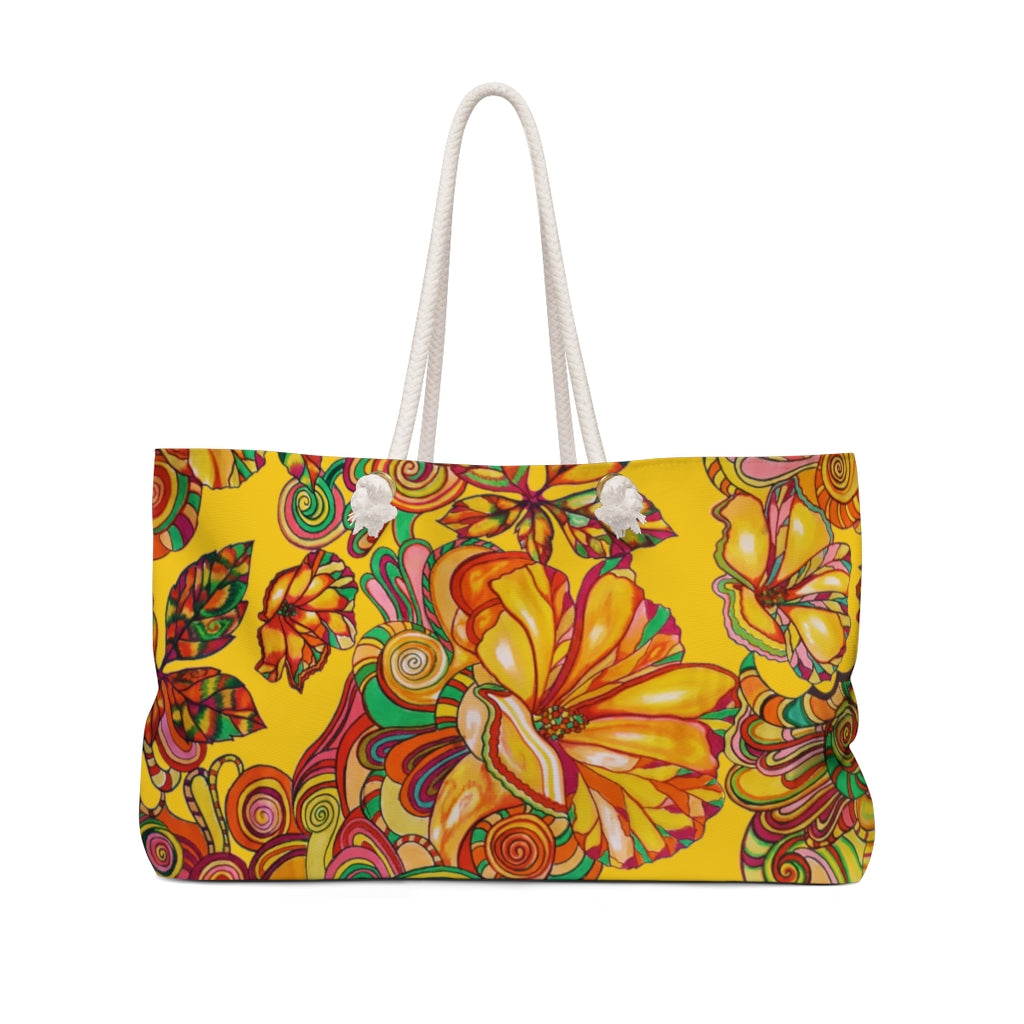 Artsy Floral Yellow Weekender Tote Bag