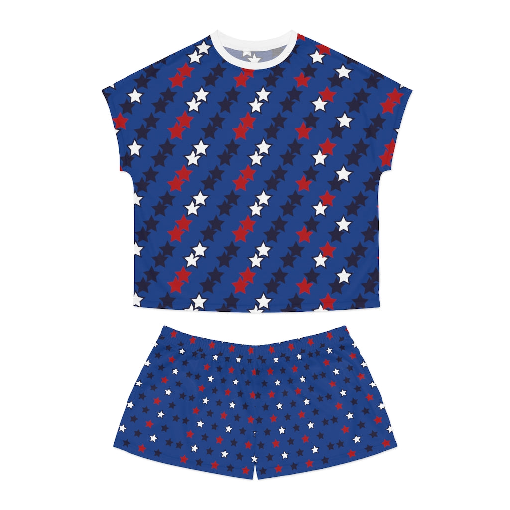 blue star print shorts & t-shirt pajama set for women