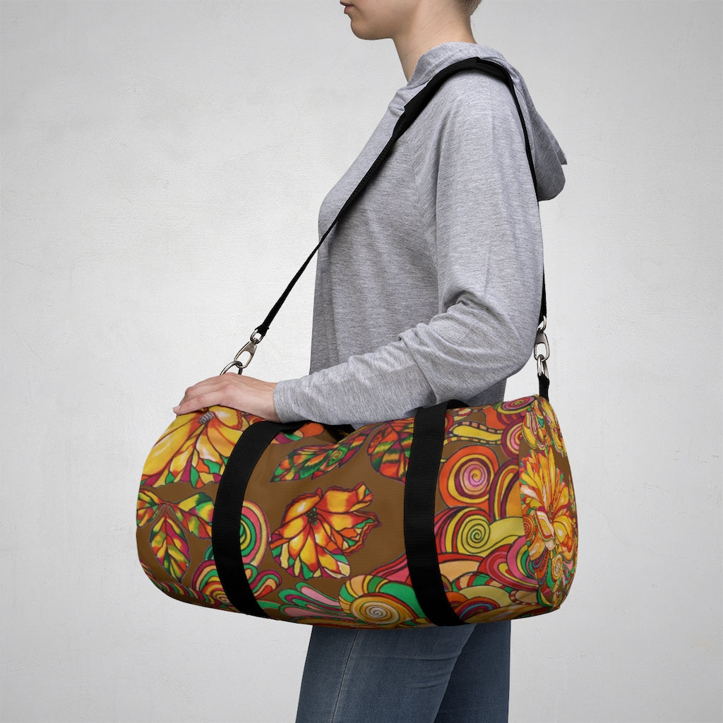 Artsy Floral Dallas Brown Duffel Bag
