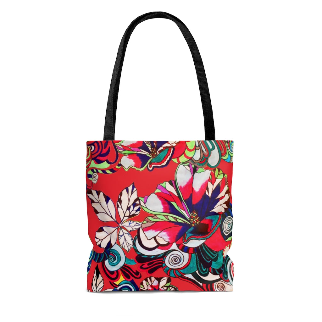 AOP Artsy Floral Pop Red Tote Bag
