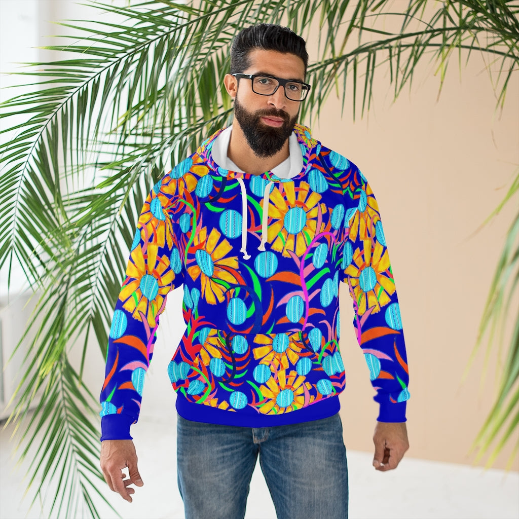 Unisex Sunflower Pullover Electric Blue Hoodie