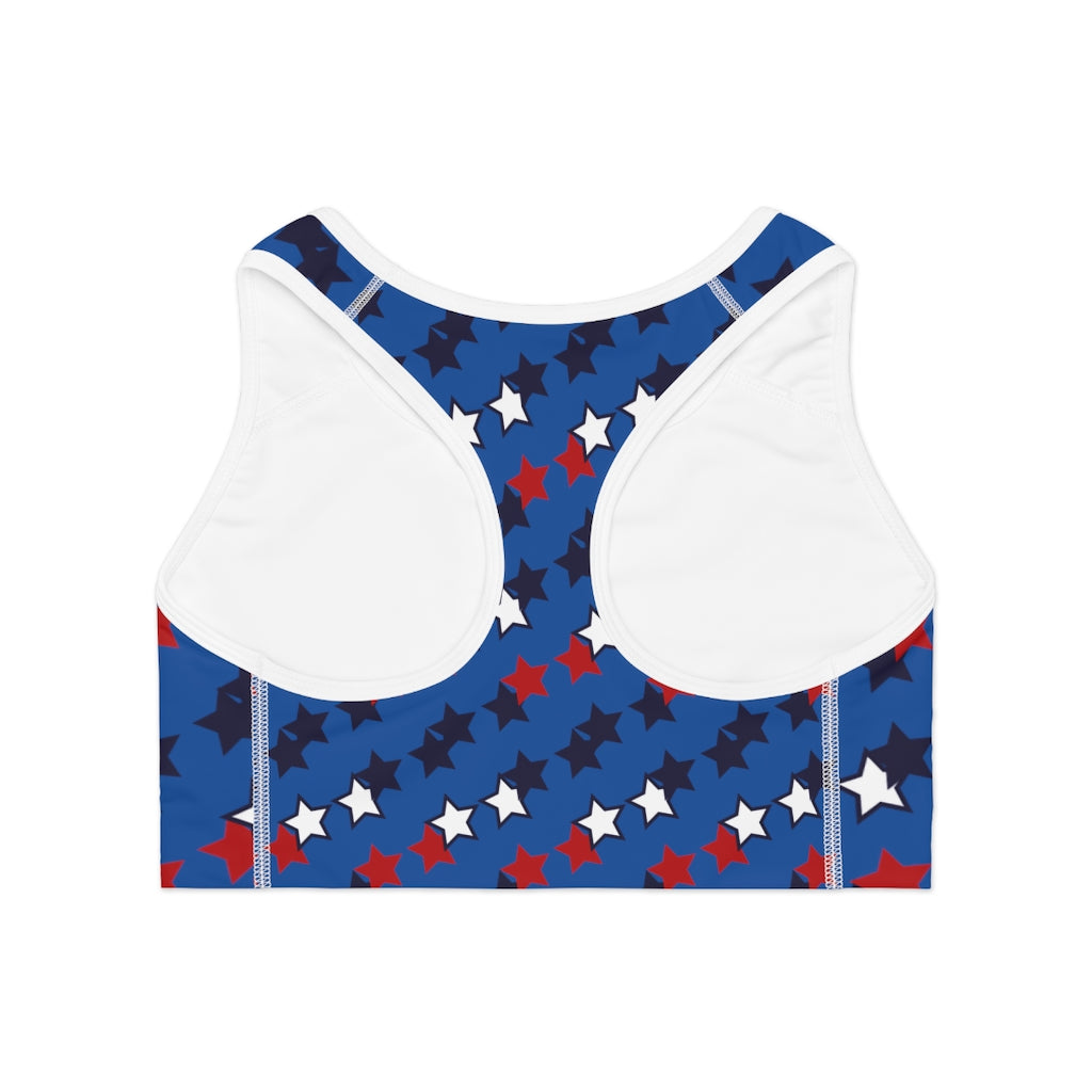 Royal Blue Star Print (AOP) Sports Bra