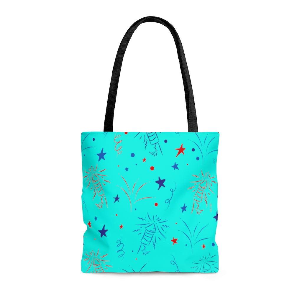 AOP Fire Works Cyan Tote Bag