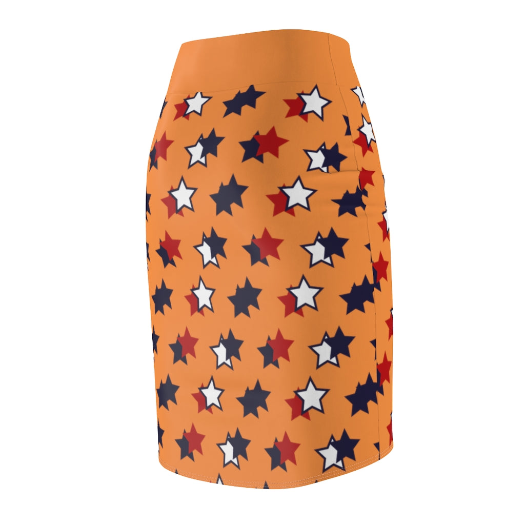 AOP Starry Peach Pencil Skirt