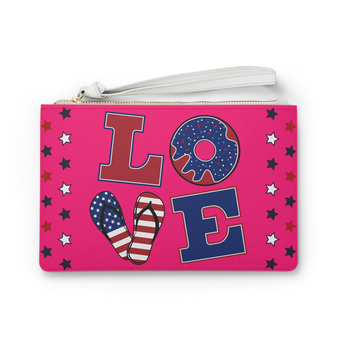 hot pink love typography clutch bag