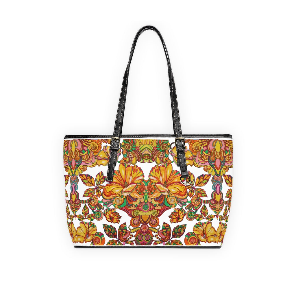 WHITE floral print tote bag