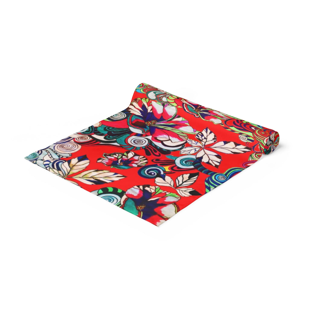 Artsy Floral Pop Red Table Runner