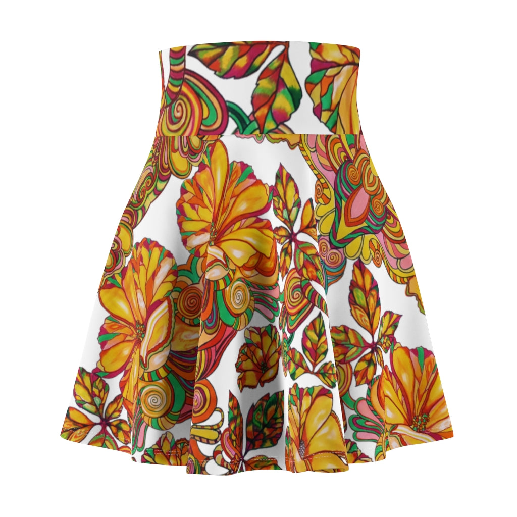 Artsy Floral Jet White Skater Skirt