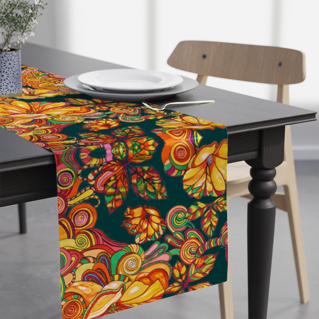 Artsy Floral Bottle Green Table Runner