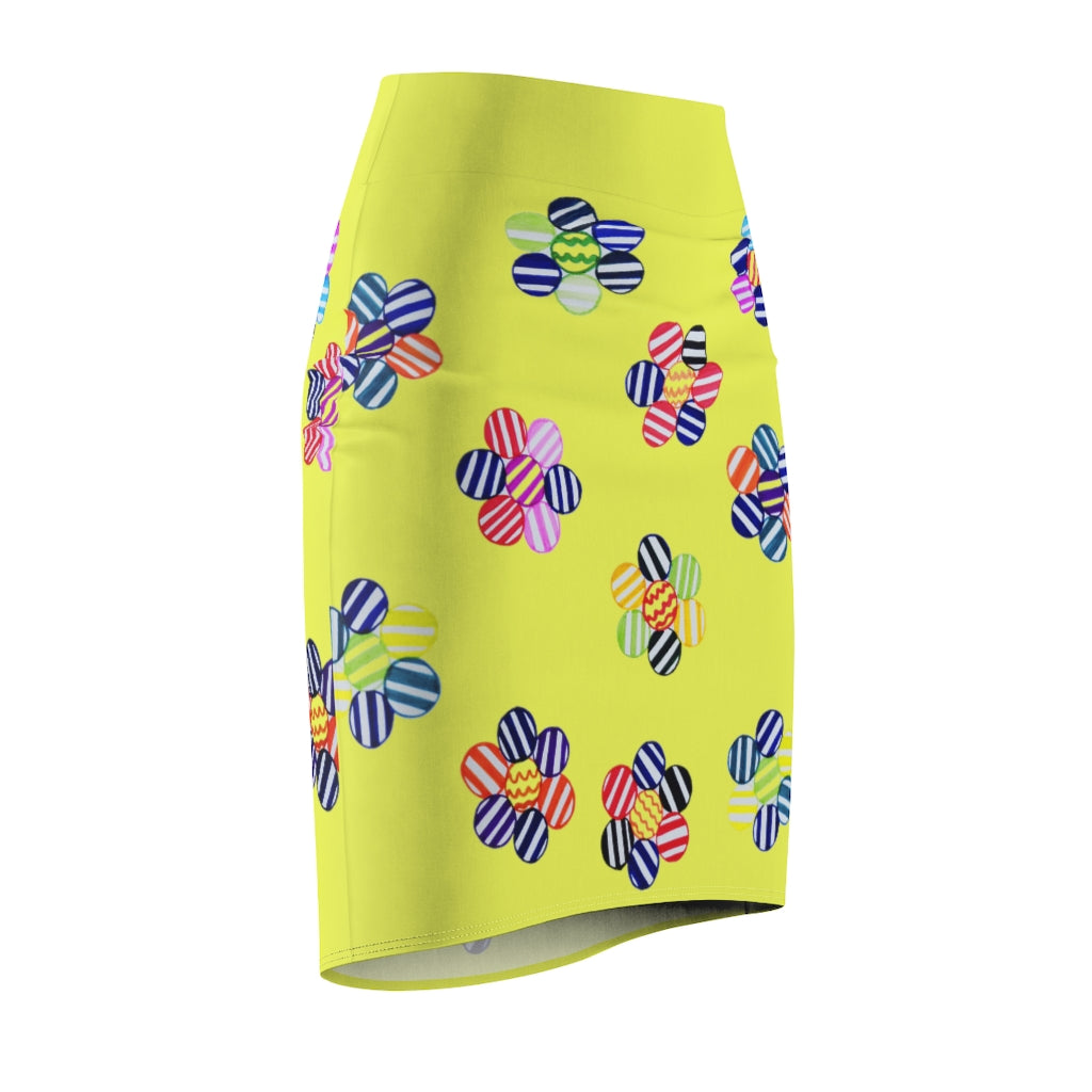 canary striped florals pencil skirt 