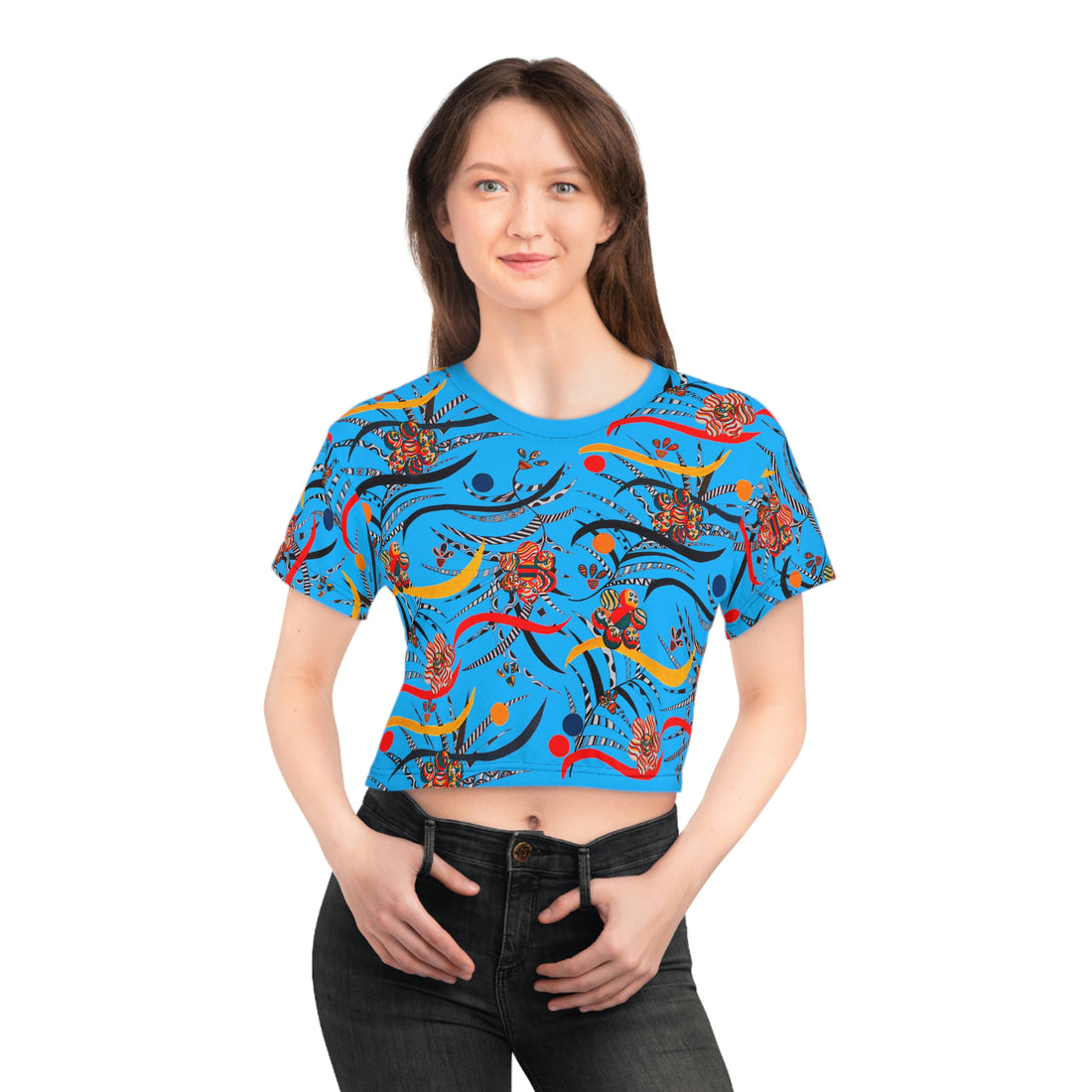 aqua floral cropped tee