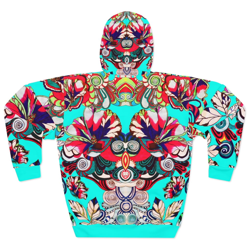 Unisex Artsy Floral Pop Cyan Pullover Hoodie
