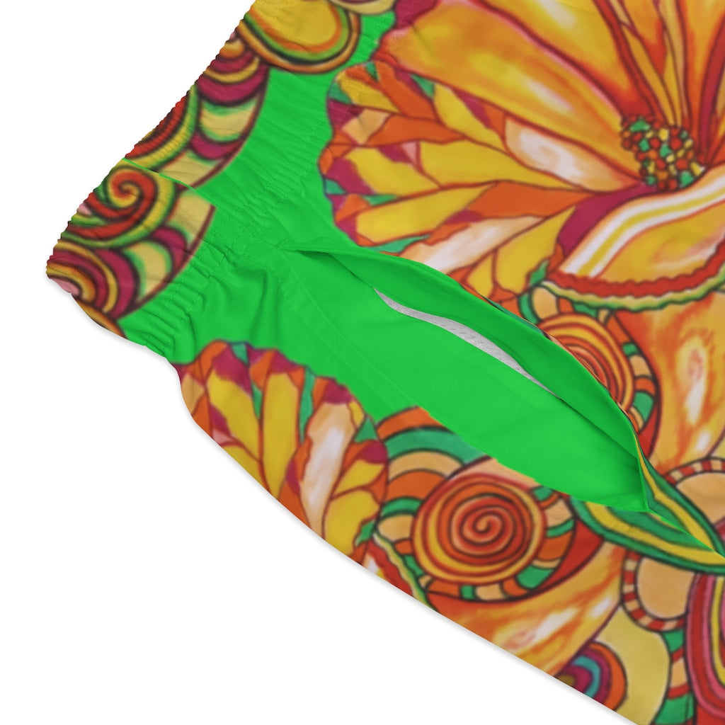 Artsy Floral Men's Green Swimming Trunks