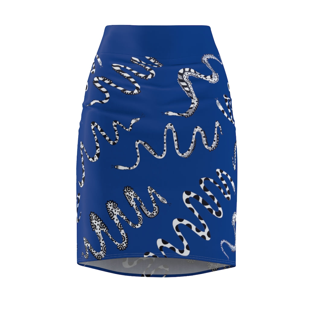 blue snake print pencil skirt 