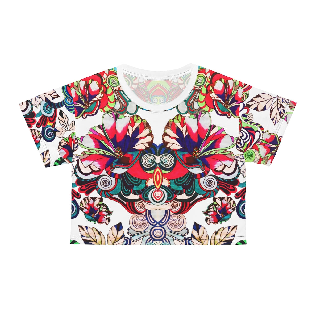 White Artsy Floral Pop AOP Crop Tee