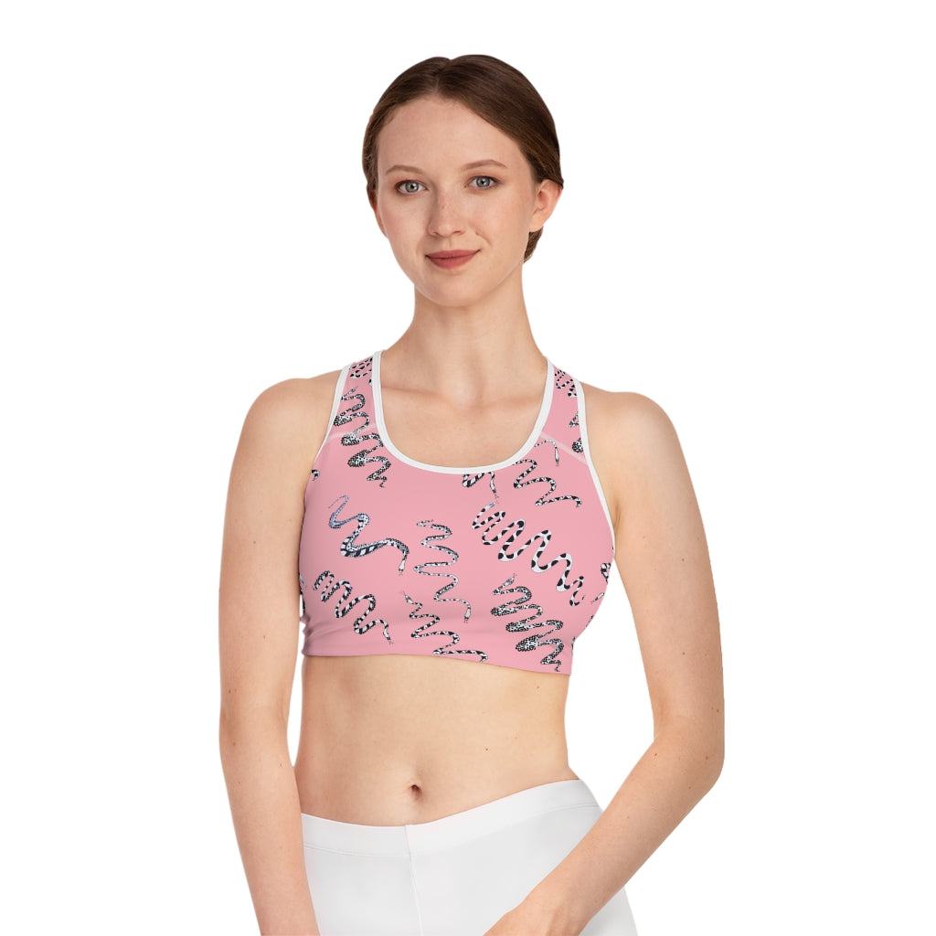 blush snake print sports bra