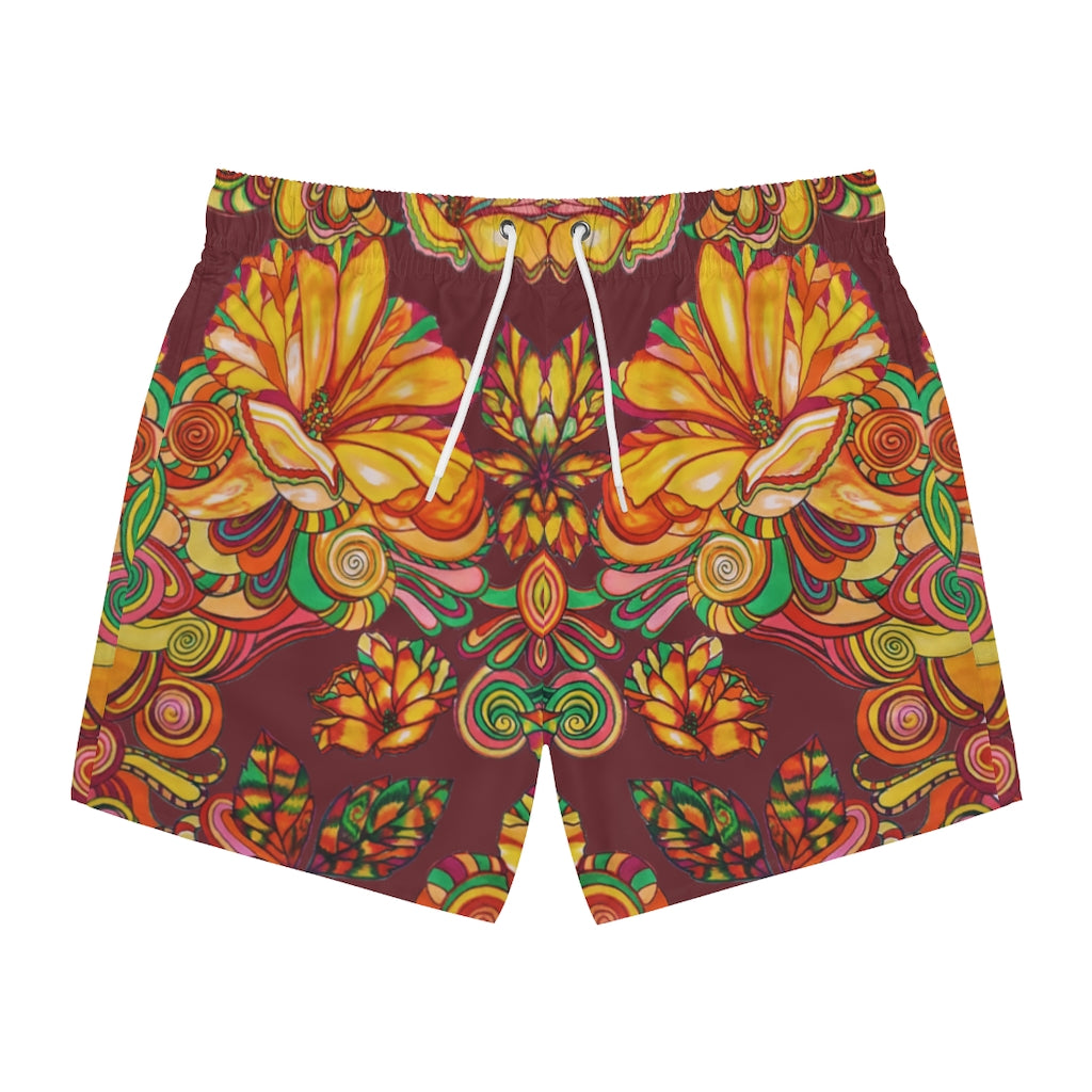 Artsy Floral Men's Marsala Swimming Trunks