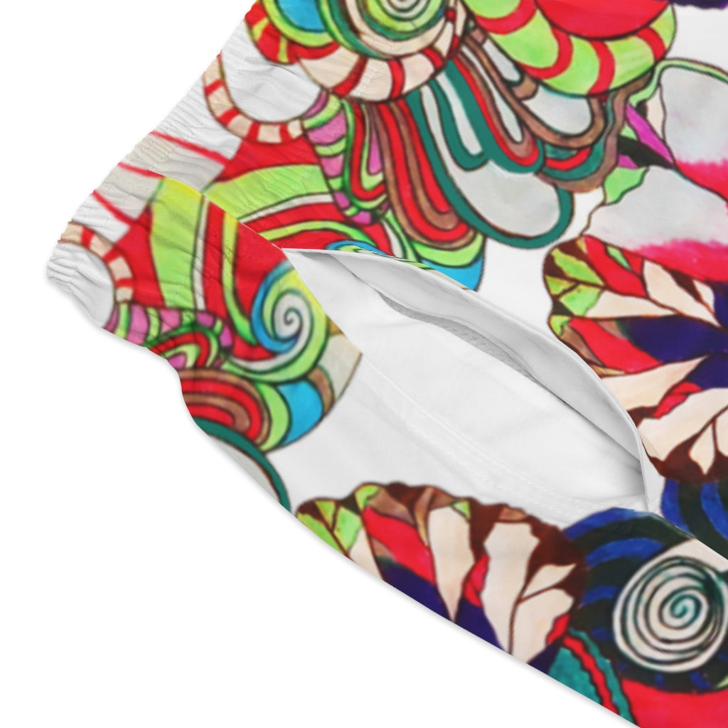 White Graphic Floral Pop Men's Swimming Trunks