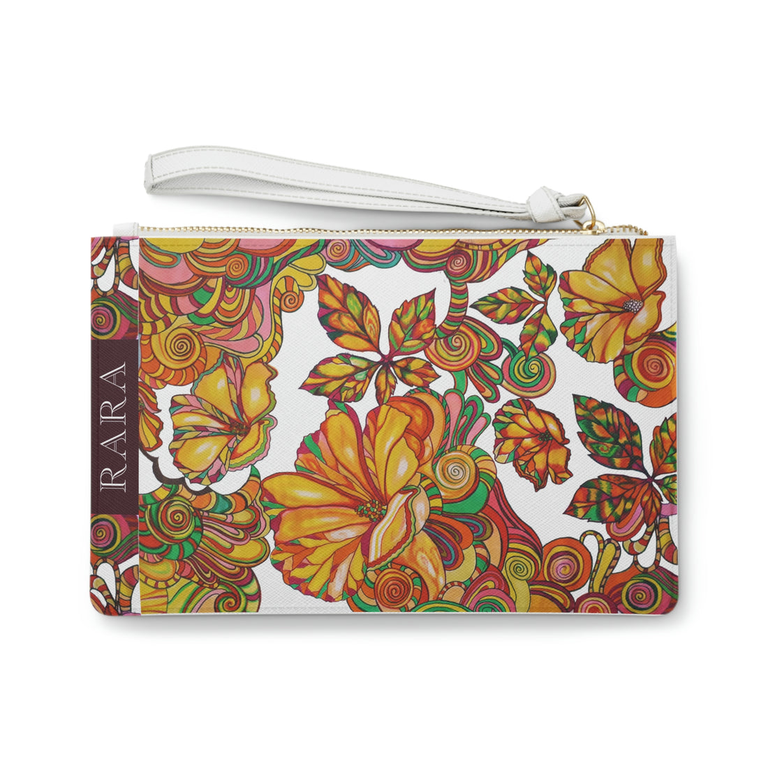 White Artsy Floral Clutch Bag