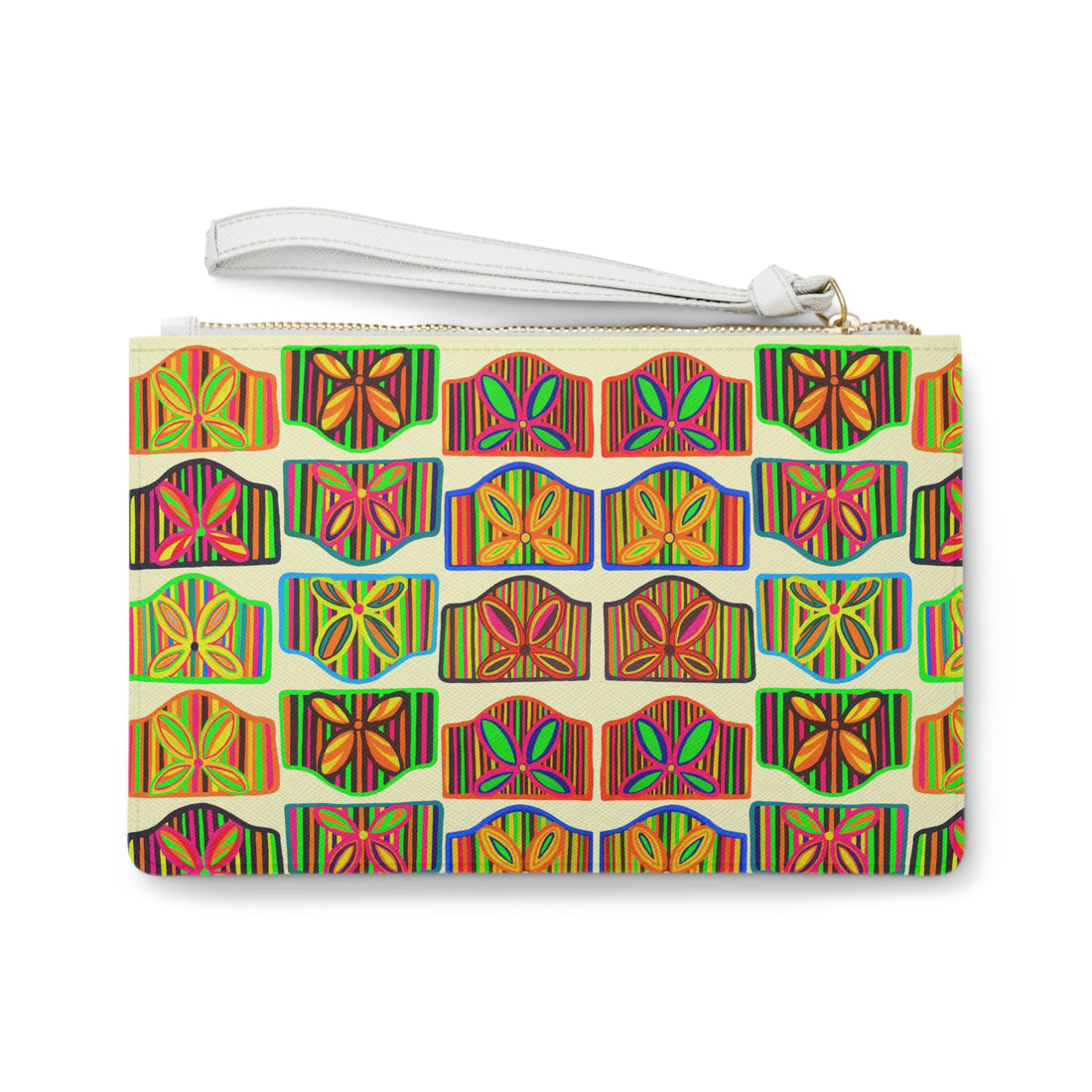 Cream Deco Print Clutch Bag