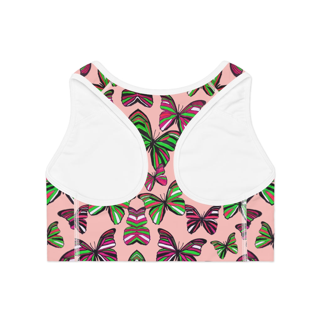 blush butterfly print sports bra