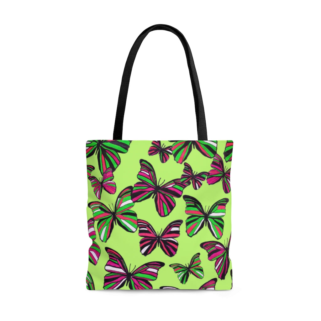 AOP Butterflies Lime Tote Bag