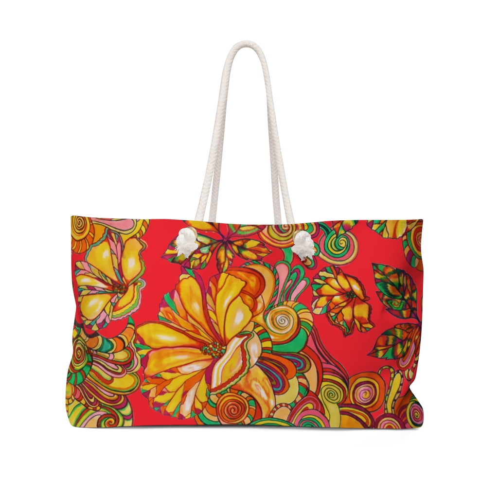 Artsy Floral Scarlet Weekender Tote Bag