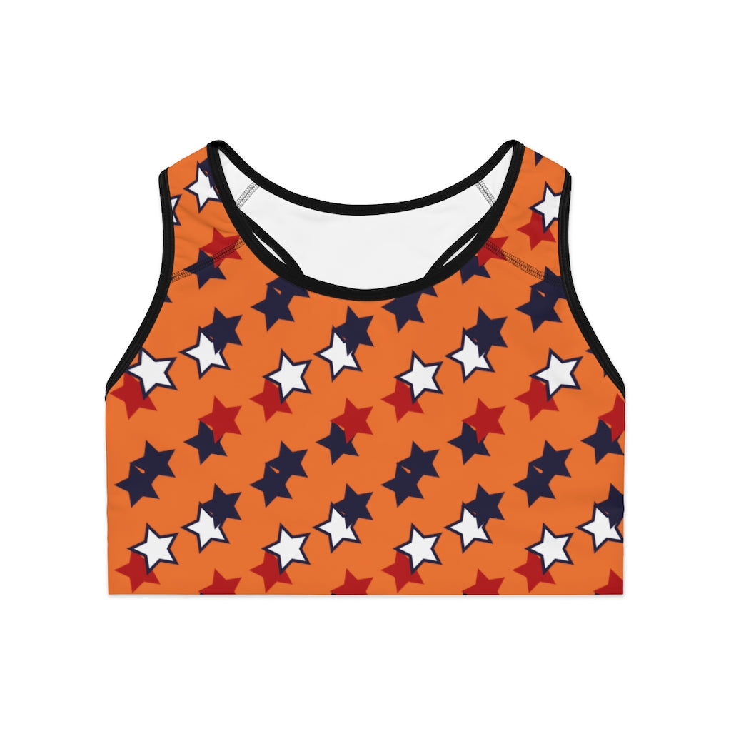 Orange Star Print (AOP) Sports Bra