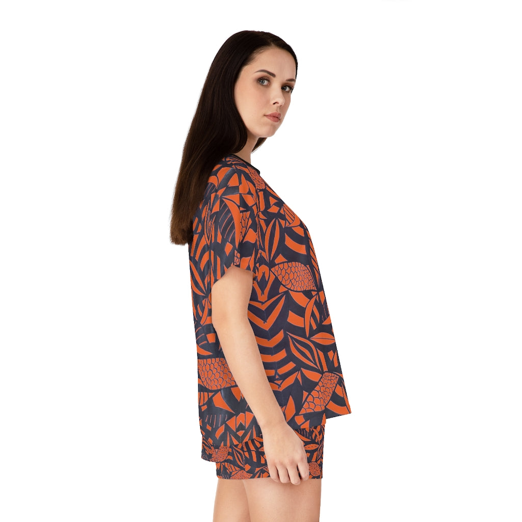 Orange Tropical Minimalist Short Pajama Set (AOP)