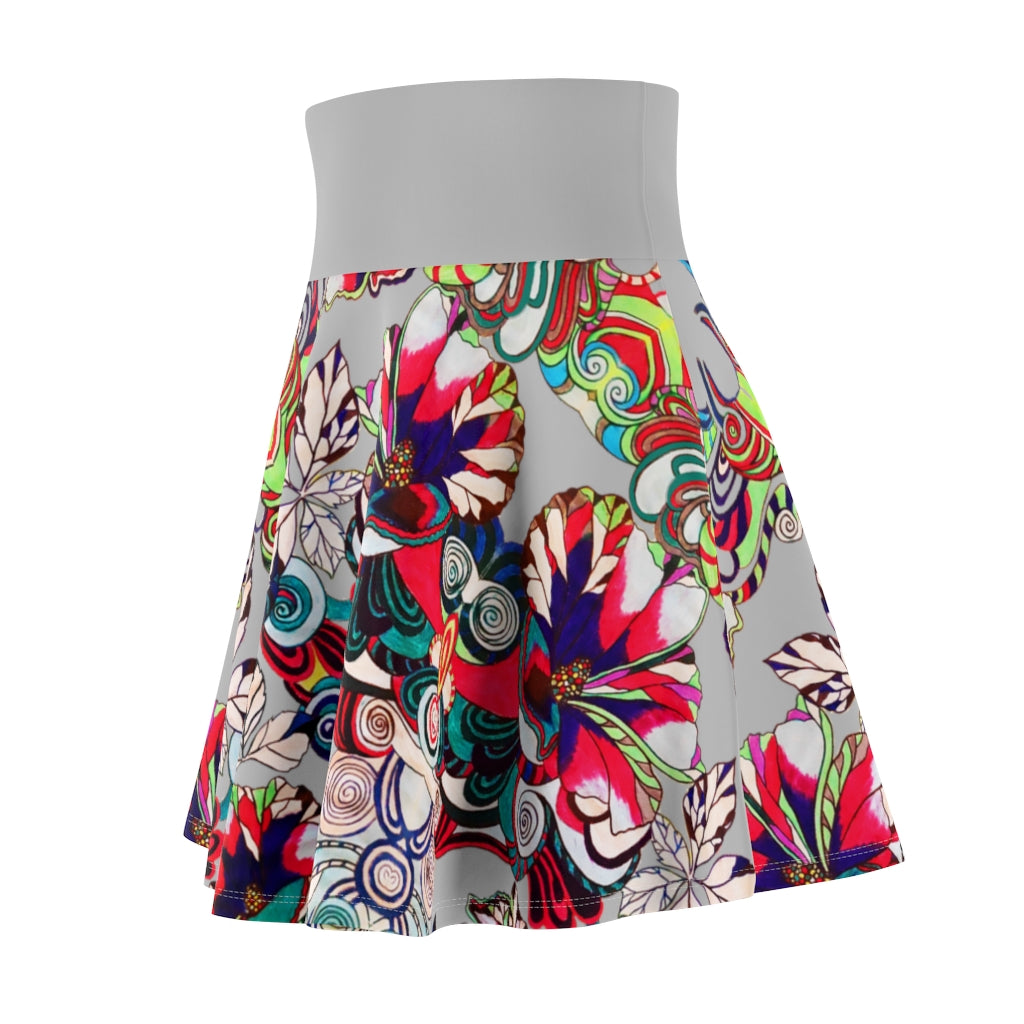 Graphic Floral Slate Skater Skirt