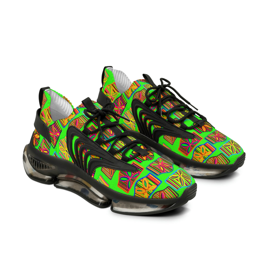 Neon Green Deco Print OTT Men's Mesh Knit Sneakers