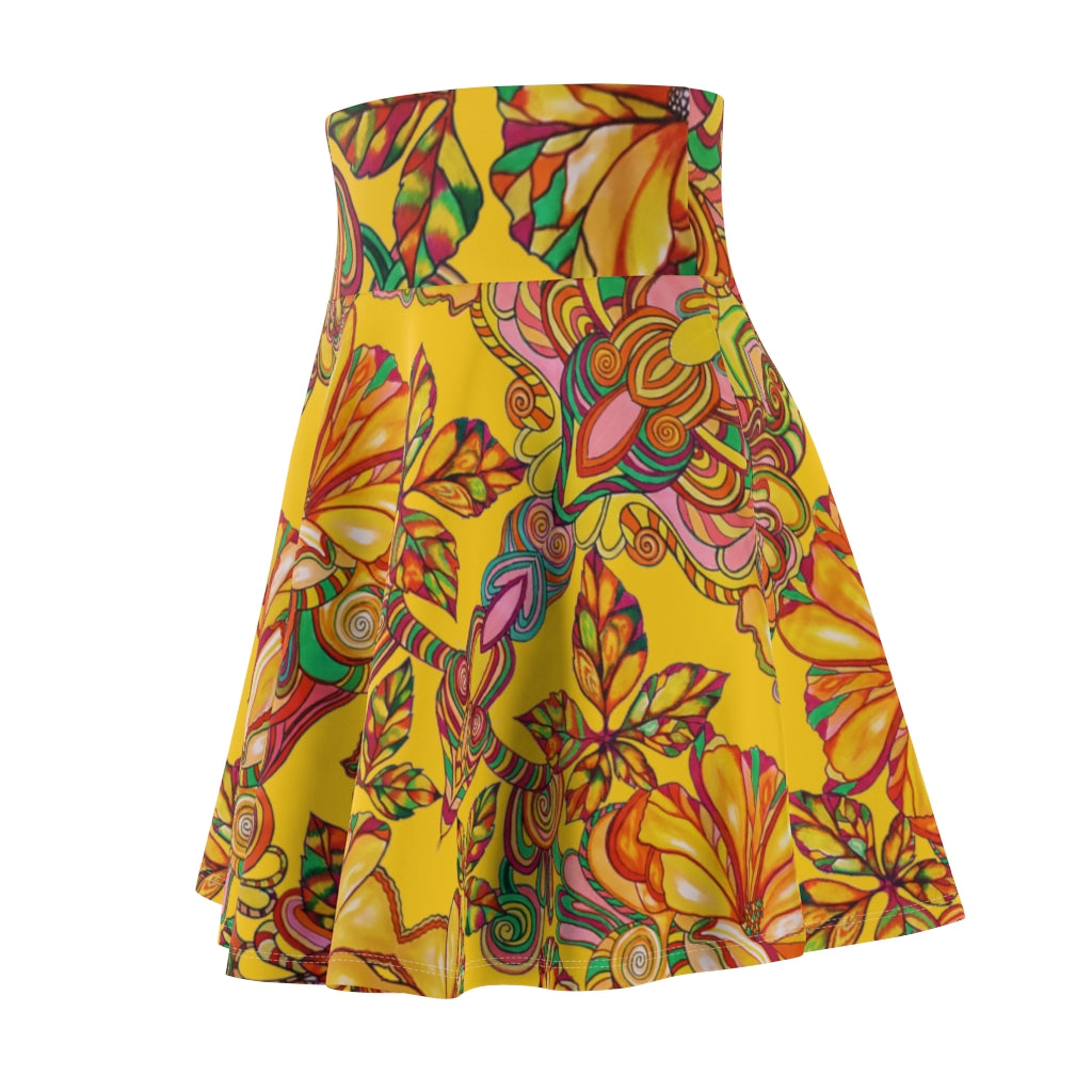 Artsy Floral Yellow Skater Skirt