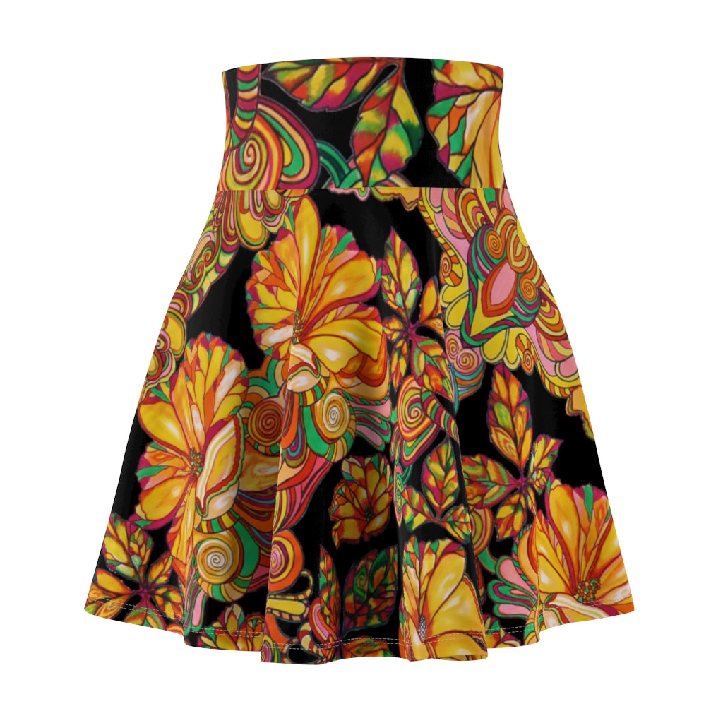 Artsy Floral Black Skater Skirt
