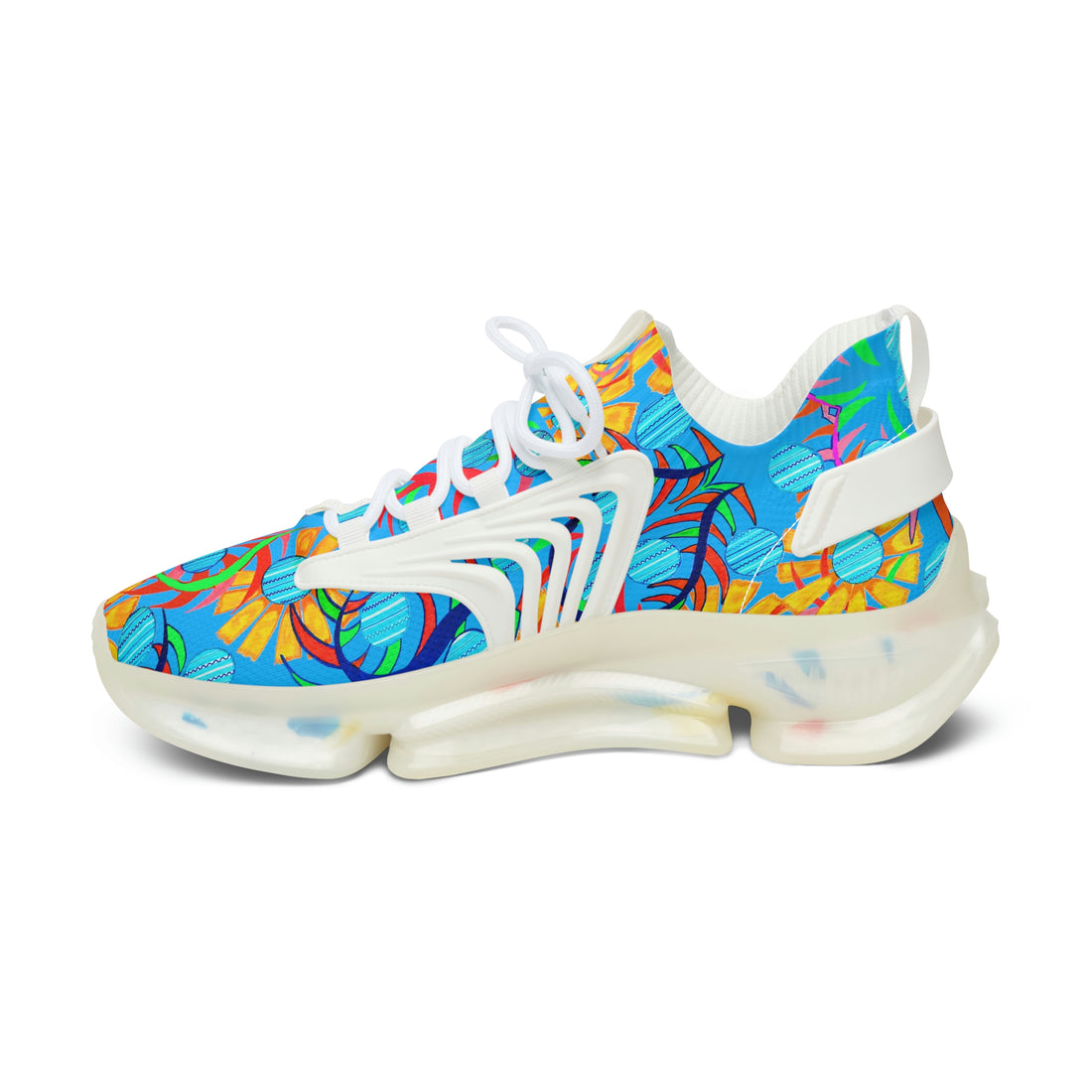 Aqua Sunflower Printed OTT Women's Mesh Knit Sneakers