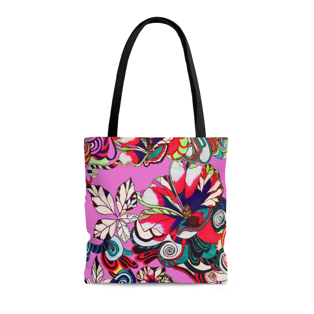 AOP Artsy Floral Pop Rose Tote Bag