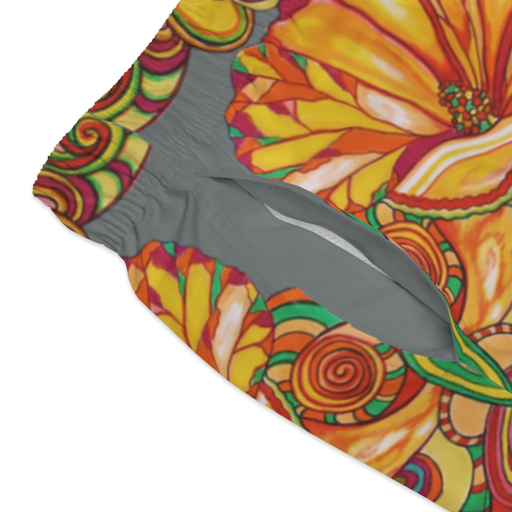 Artsy Floral Men's Ash Swimming Trunks