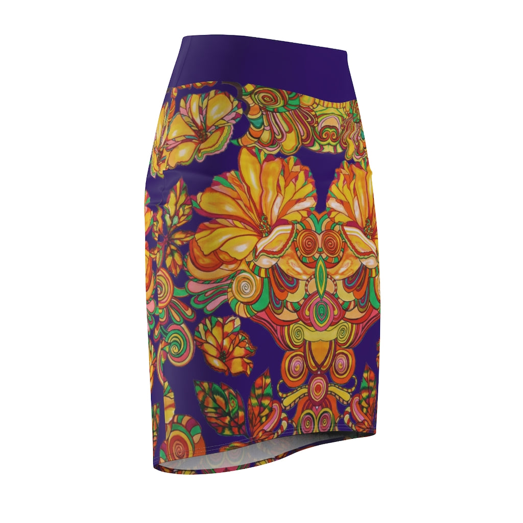 Artsy Floral Violet Pencil Skirt