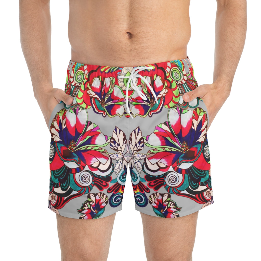Graphic Florals Men's Slate Swimming Trunks
