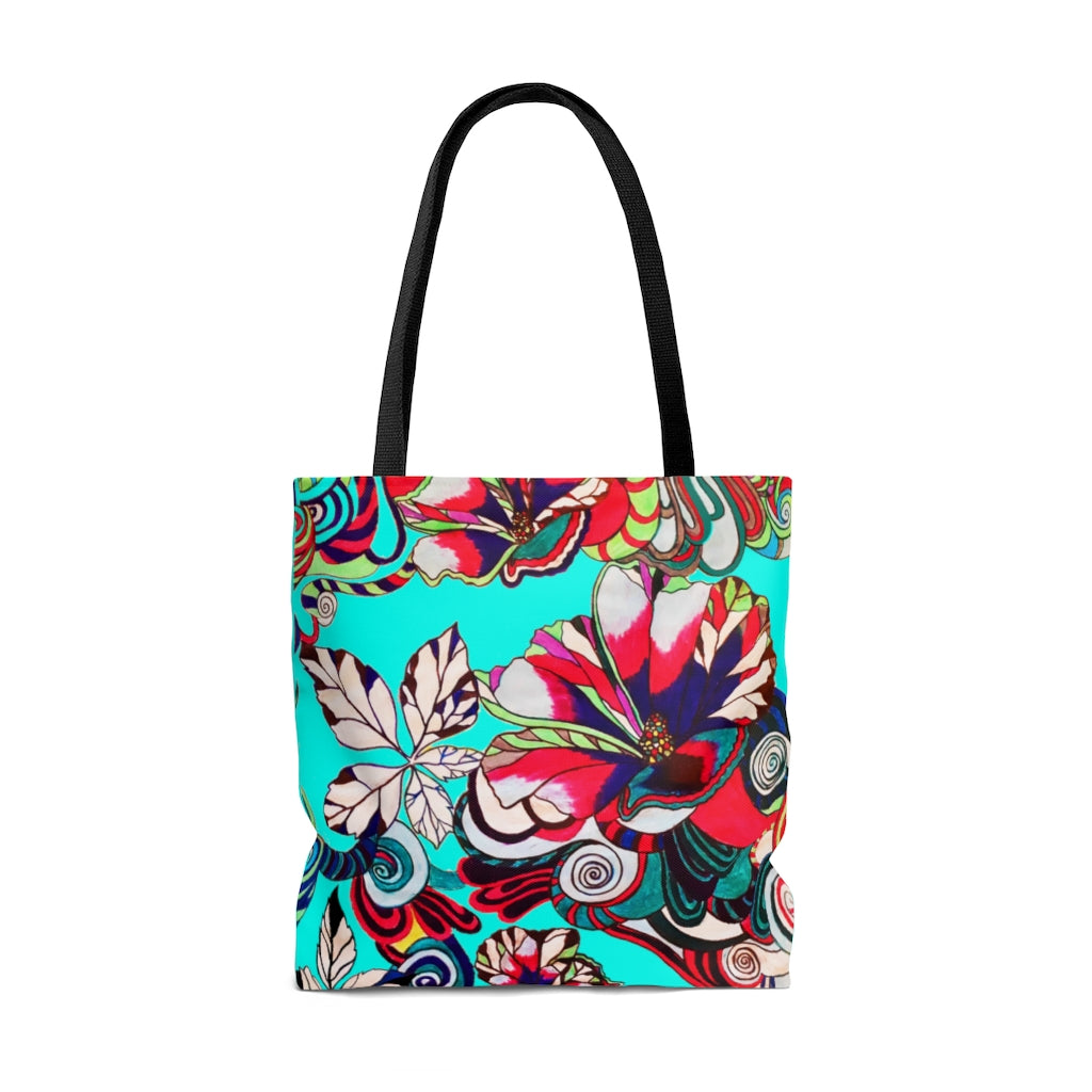 AOP Artsy Floral Pop Cyan Tote Bag