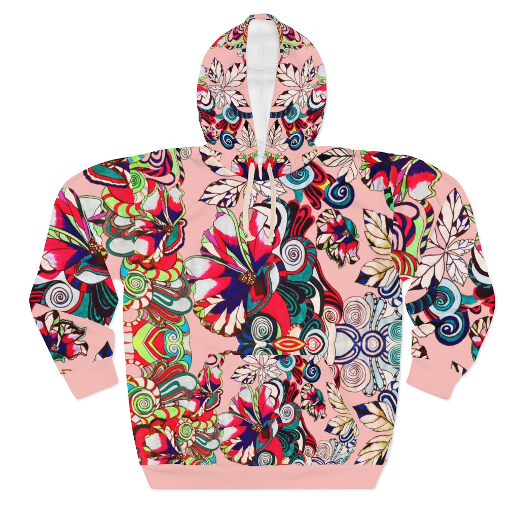 Unisex Artsy Floral Pop Pullover Blush Hoodie