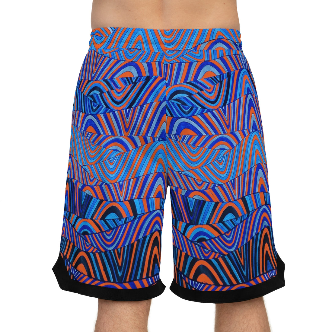 orange sonic waves print basketball shorts for men