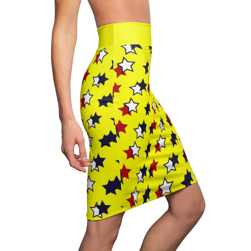 AOP Starry Canary Pencil Skirt