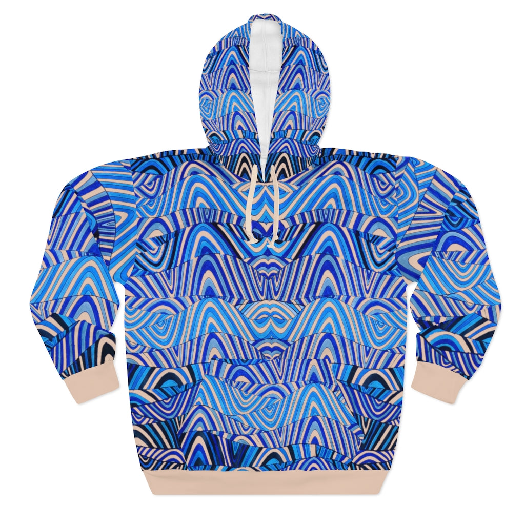 nude & blue psychedelic print unisex pullover hoodie