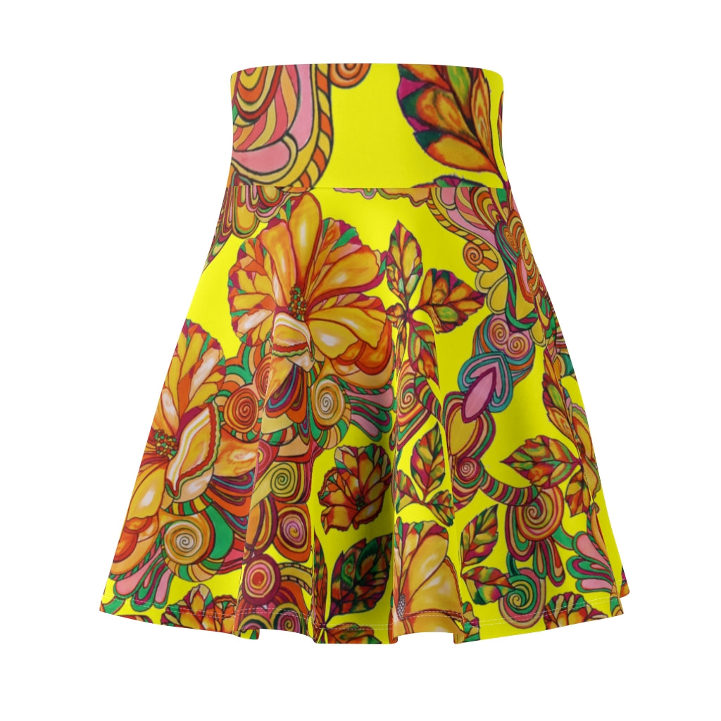 Artsy Floral Bright Yellow Skater Skirt
