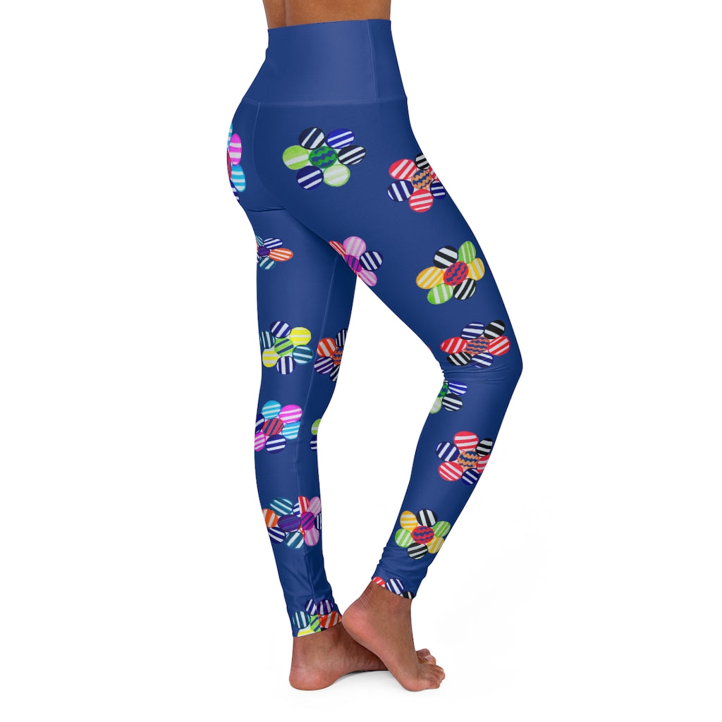 blue geometric floral printed yoga leggings